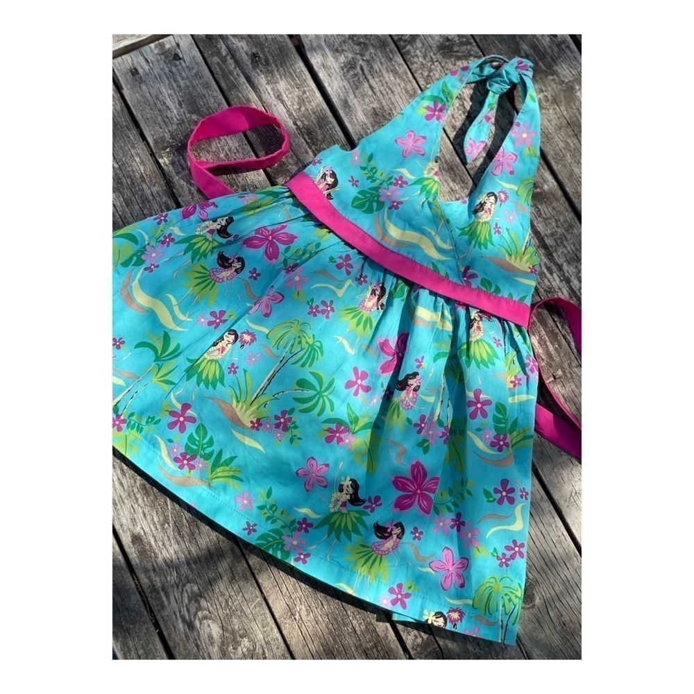 Hawaiian Hula Print Dress Halter Flare Tiki Floral Sz 3